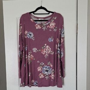 Emetla Floral Long Sleeve Top - Purple Size 1X